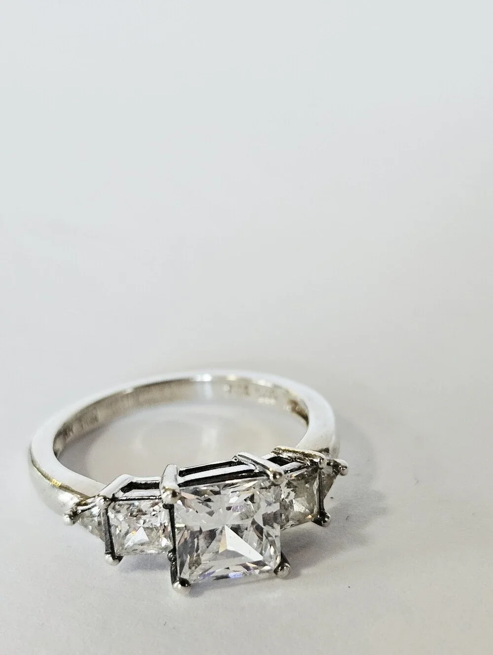 Vintage Sterling Silver 925 Princess Trillion Cut Cubic Zirconia Engagement Ring